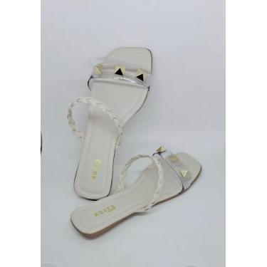 Imagem de Rasteira rasteirinha Feminino Tiras Cristais com aplicaçao - Rozes, Of