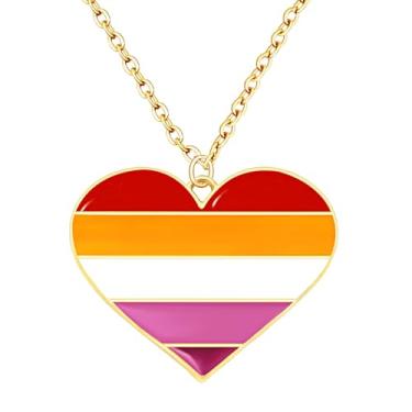 Imagem de SKYFUN Colar de orgulho arco-íris com pingente de coração e etiqueta de arco-íris, colar LGBT para pôr do sol gay, lésbica, trans, bissexual, orgulho assexual, joias de amizade, presentes para
