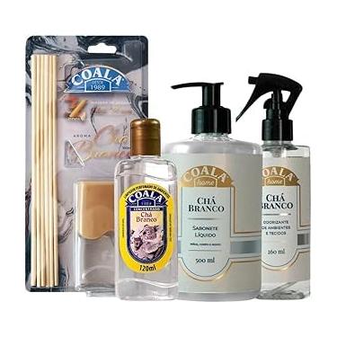 Imagem de Kit Coala: Difusor de Aromas Chá Branco 100ml, Limpador Perfumado 120ml, Sabonete Líquido 500ml e Odorizante Spray 260ml - Aromatize e Renove Seu Ambiente
