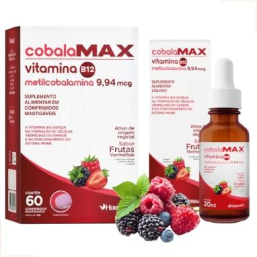 Imagem de Kit Vitamina B12 Metilcobalamina Cobalamax Herbamed 2un Gotas e Mastigável B12 Forma Ativa