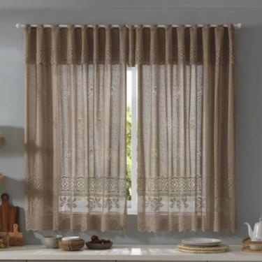 Imagem de Cortina Para Cozinha Renda 2.00x1.20m Bandô 20cm Clássica Rosas Nude E