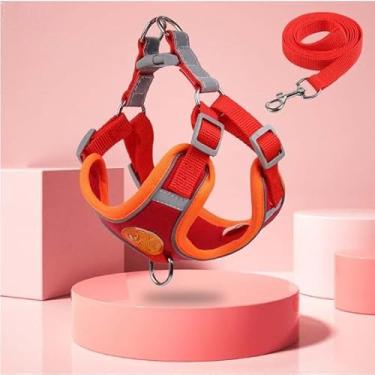 Imagem de Coleira Peitoral Cachorro E Gato, Conjunto De Guia + Coleira Tipo Colete Para Pet Pequenos E Médios(Vermelha-S/2-3Kg)