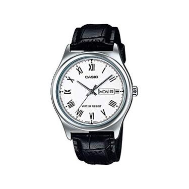 Imagem de Casio Relógio analógico masculino MTP-V006L-7B com mostrador romano branco com 3 ponteiros, Branco, Casual
