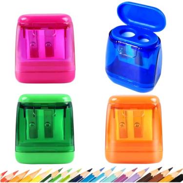 Imagem de Apontadores de lápis manuais, 4 peças de apontador de lápis colorido compacto com tampa para crianças e adultos, apontador de lápis portátil para viagens, escola, escritório e mais