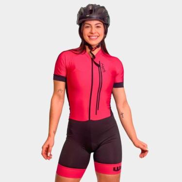 Imagem de Macaquinho de Ciclismo Way Air Pro Rosa Bordô Manga Curta Forro Gel Pr