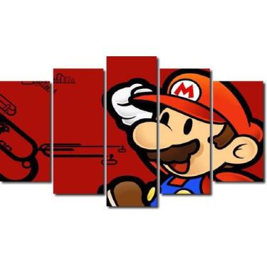 Imagem de Quadro Decorativo Jogo Super Mario Fundo Vermelho 5 Peças - Quadros De