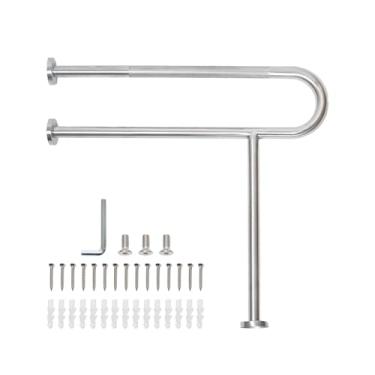 Imagem de Barra de apoio para vaso sanitário com perna, trilho de segurança serrilhado montado no chão, alça de suporte de aço inoxidável de níquel escovado resistente, assistência de suporte de banheiro