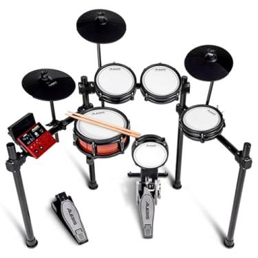 Imagem de Alesis Conjunto de bateria elétrica Nitro Pro com almofadas de malha silenciosa de zona dupla, mais de 500 sons BFD autênticos, Bluetooth, Drumeo, USB MIDI, compatível com chute duplo