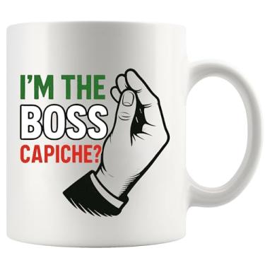 Imagem de Panvola I'm The Boss Capiche Italian Italy Gifts From Italian Citizen Husband Wife Boyfriend Girlfriend Grandfather Grandmother Ceramic Mug 325 ml Branco