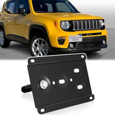 Imagem de Suporte de placa de carro para para-choque dianteiro compatível com Jeep 2015-up Renegade Latitude Sport Limited (exceto Trailhawk) sem broca gancho de reboque frontal moldura de placa de carro kit de