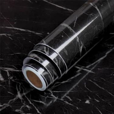 Imagem de Papel de Parede Autoadesivo em Mármore Preto, 45cm x 300cm, Adesivo Decorativo em Vinil para Móveis e Paredes