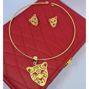 Imagem de Kit Conjunto Colar e Brincos Feminino Choker aro Liso Orgânco Oval tre