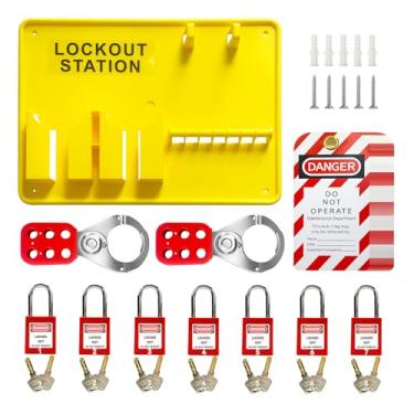 Imagem de BULANGDI Estação de identificação de bloqueio, kit de trava de segurança elétrica, pacote com 60 com cadeados de bloqueio de segurança de aço, etiquetas de segurança