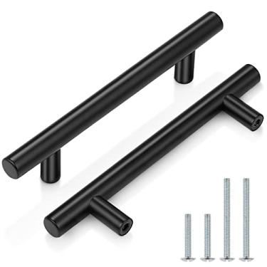 Imagem de Puxador de cabine de armário moderno preto plano Probrico puxador puxador utensílios de cozinha T puxadores de barra e alças de puxar, 10 Pack, Holes Distance:4"