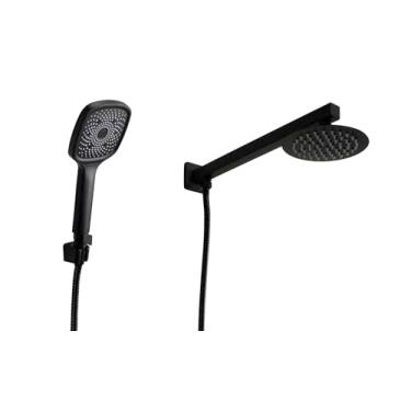 Imagem de Ducha Chuveiro Inox 304 Preto Redondo 15 cm com Duchinha ABS