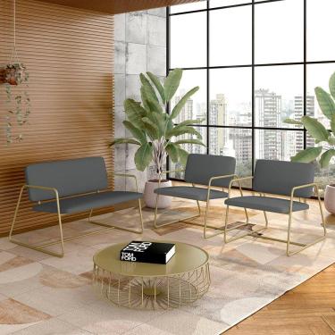 Imagem de Conjunto Namoradeira E Poltronas Sintra Industrial Dourado/cinza - M.a