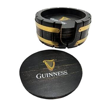 Imagem de LORD'S ROCKS Conjunto de 6 porta-copos de cerveja Guinness com suporte de madeira, barril de cerveja, perfeito para bares domésticos e festas