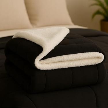 Imagem de Edredom Queen & Cobredom Casal - Kit Aconchegante com Forro Sherpa e Estampas Exclusivas para Inverno(preto)