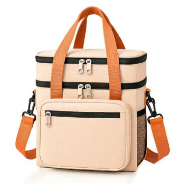 Imagem de Bolsa Térmica Grande Espaçosa Dois Compartimentos Lancheira Para Marmita, Passeio, Escola, Faculdade, Trabalho Bolsa Para Marmita, PREMIUM (Bege)