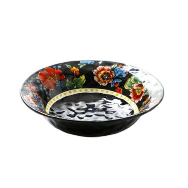 Imagem de Tigela para salada de frutas de cerâmica grande e requintada com personalidade criativa retrô doméstica - Bacia grande preta