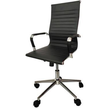 Imagem de Cadeira Giratória Alta Office Esteirinha Rivatti em PU Preta Base Rodízio Cromado