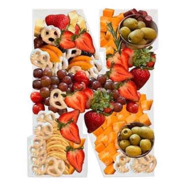 Imagem de ANNJINT Caixa de charcutaria com letras preenchíveis de plástico, bandeja reutilizável em forma de alfabeto de 25,4 cm para aniversários, pratos decorativos de festa para exibição de doces (letra N)