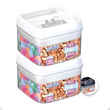 Imagem de Kit com 2 Potes Herméticos De Acrílico Para Mantimentos Tampa Com Trava 400 Ml (Branco)