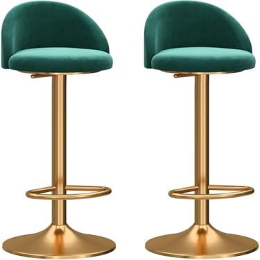 Imagem de Conjunto De 2 Bancos De Bar, Cadeira Ajustável Giratória Mecânica, Encosto Curvado De Veludo & Base Dourada Com Apoio Para Os Pés, Banquetas De Bar De Cozinha Para Café Da Manhã, Green, One Size