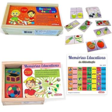 Imagem de Kit Educativo Aprendizado Lúdico de Letras e Alimentos – Dominó de Frutas + Memória de Alfabetização - Carimbrás