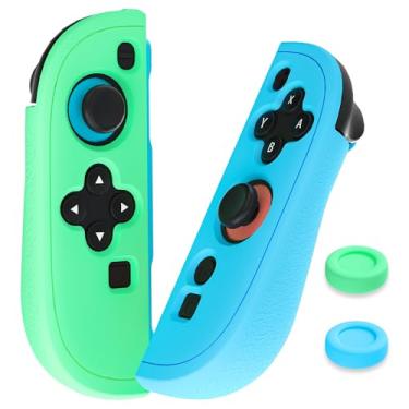 Imagem de FUNDIARY Blue+Green Silicone Grip Case Compatible with Switch 2 Joycon, Durable Switch 2 Controller Grip Accessories Bundle with Comfortable and Fast Release Design Joycon Cover Skin and 2 Thumb Caps