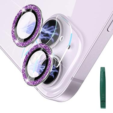 Imagem de JOLOJO Protetor De Lente Câmera Bling, Tela Vidro Temperado Compatível Com Iphone 14 (6,1")/ Plus (6,7"), [Ultra Transparente/Fino] À Prova Arranhões/Estilhaços/Água/Embaçamento - Diamante Roxo
