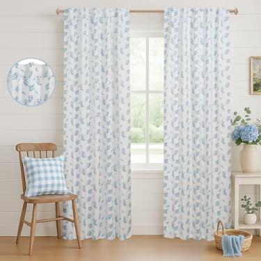 Imagem de Cortinas blecaute azul-bebê claro, padrão floral, vaso sanitário, francês, Grandmillennial, Grand Millenial, cortinas costeiras para quarto de bebê, menina 213 cm de comprimento