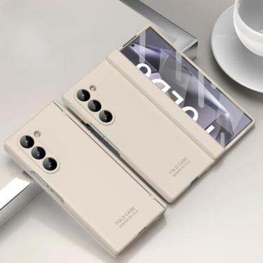 Imagem de Capa para Galaxy Z Fold6 de plástico rígido com proteção de dobradiça e capa à prova de choque (para Galaxy Z Fold6/branco-creme)