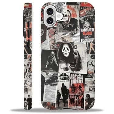 Imagem de ZHEGAILIAN Capa compatível com iPhone 16 Plus, capa rígida híbrida de 2 camadas para meninas, meninos, mulheres, homens, colagem de pôster de terror de Halloween