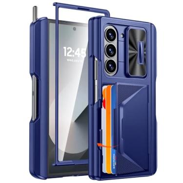 Imagem de Capa para Galaxy Z Fold 6, nível militar, cobertura total, película protetora 9h, clipe traseiro, porta-cartões para S Pen, capa de celular luxuosa à prova de choque (para Galaxy Z Fold 6/azul)