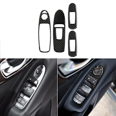 Imagem de UOADA Fibra de carbono real para Infiniti Q50 2014-2020 maçaneta de elevação de porta interna moldura janela interior painel interruptor botão de elevação acabamento decoração adesivo macio acessórios