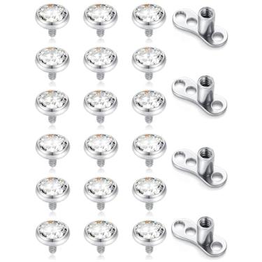 Imagem de Wrlcorly Âncora dérmica Tops e base 14G zircônia cúbica aço cirúrgico microdermals piercings corporais joias punk micro roscado internamente piercing dérmico para mulheres homens 2,5 mm 3 mm 4 mm, Aço