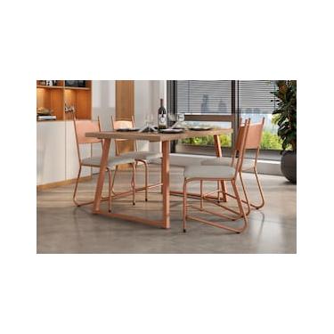Imagem de Conjunto de Mesa Jantar 4 Cadeiras Fabone Atlanta Aço Carbono Estofadas Corano Retangular 136x80