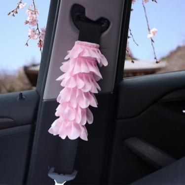 Imagem de MINGZAIQIPEI Carro bonito pétala rosa pinho pagode estilo auto interior acessórios quatro estações ajuste universal maioria dos carros SUV (2 peças ombreira)