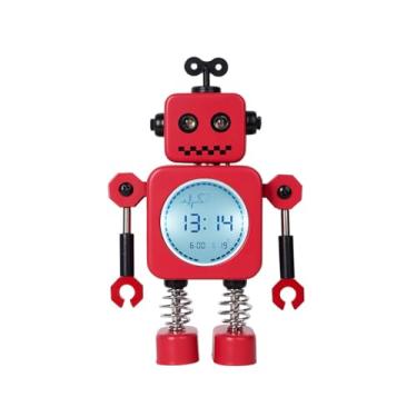 Imagem de Bonito robô infantil despertador de tempo - pequeno robô digital mesa relógios de cabeceira com visor de batimento cardíaco (vermelho)