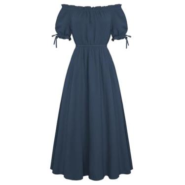 Imagem de Scarlet Darkness Fantasia renascentista feminina medieval camponesa vintage vestido com bolsos cinza azul GG