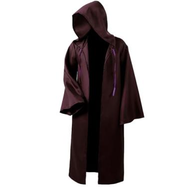 Imagem de Maklulu Túnica masculina com capuz manto cavaleiro fantasia legal cosplay fantasia de Halloween túnica com capuz roupão cosplay capas, Adulto-marrom, Adult-XX-Large