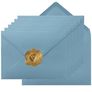 Imagem de 100 envelopes A6 coloridos 10 x 15 envelopes com adesivos dourados para cartões comemorativos, aniversários, casamentos, cartões de convite para chá de bebê (azul escuro, 16 x 10 cm)