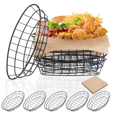 Imagem de 5 cestas de pão de arame, 24 x 15 x 5 cm, ovais, de metal, para servir tigela de frutas, armazenamento com 500 folhas, papel para mesa de cozinha, fast food