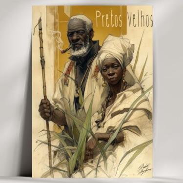 Imagem de Quadro Decorativo Orixá - Oxum, Oxóssi, Ogum, etc - Umbanda/Candomblé - Escolha 30 Obras! (Rústico, Pretos Velhos, 28x20cm)