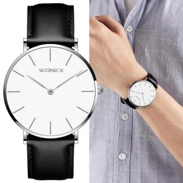 Imagem de Relógio Masculino Wonex Analógico 40mm Prata Mostrador Branco Minimali