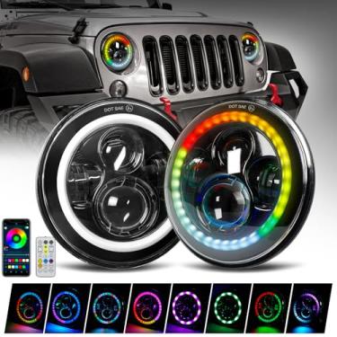 Imagem de VI9000 Faróis de LED redondos de 18 cm com halo DRL RGB branco aprovado pelo DOT H6024 faróis de LED compatíveis com Jeep Wrangler JK TJ CJ e Miata e Chevy S3 e Hummer H1, Plug and Play (par)