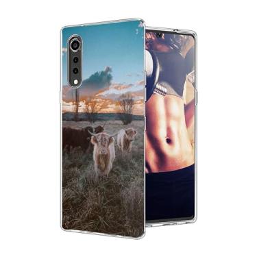 Imagem de NINGPIYAYA Capa protetora compatível com LG Velvet 5G - Sunrise Highland Cow Cute Animal Capa protetora de TPU macio à prova de choque