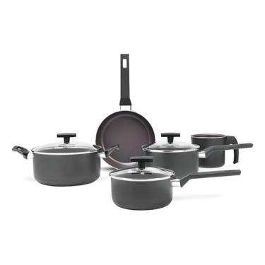 Imagem de Jogo de Panelas Brinox Antiaderente Ceramic Life 5 Peças Preserve Cinz