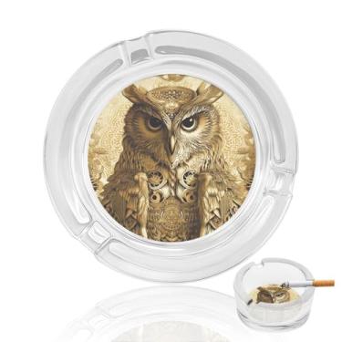 Imagem de Cinzeiro de vidro de cristal com padrão de coruja, cinzeiro redondo para fumar de vidro resistente, portátil, decorativo, moderno, para uso em casa, escritório, interior, exterior, pátio